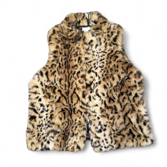 NWT Chico’s Faux Fur Animal Print Vest Size 2 (L/XL) Sleeveless Jacket Cheetah L - Picture 1 of 5